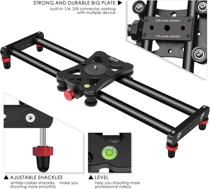 Zecti Camera Slider 16 "/40 cm Adjustable Carbon Fiber Camera Dolly Track Slider Video Stabilizer Rail for Camera DSLR Video Movie Photography Camcorder Stabili & Phone - Image 5
